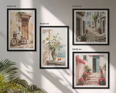 Streets flowers bicycle wall art set of 4 pieces