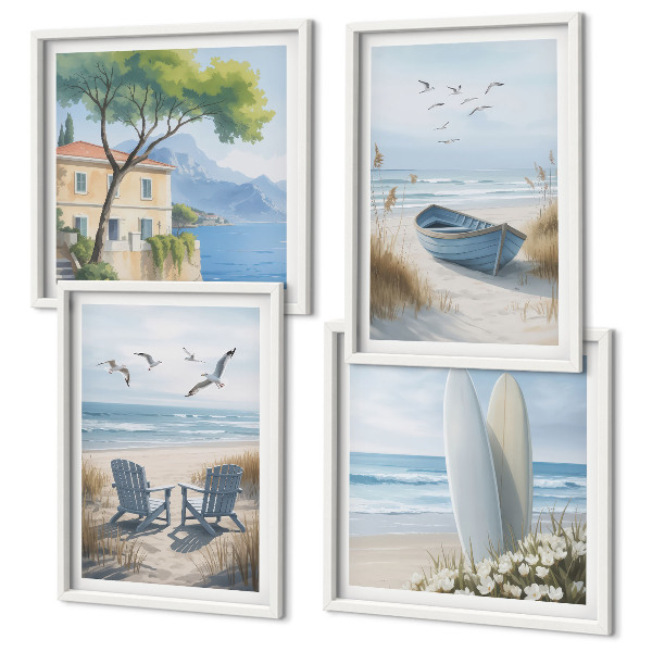 Multi-piece wall decor set Beach boards surf boat birds