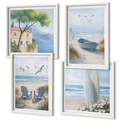 Multi-piece wall decor set Beach boards surf boat birds