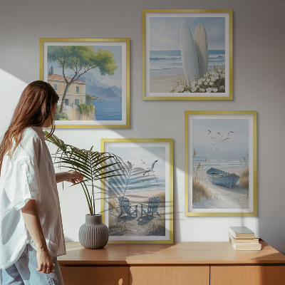 Multi-piece wall decor set Beach boards surf boat birds