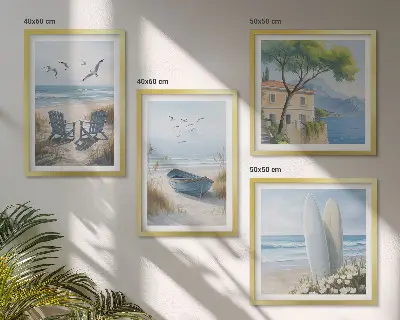 Beach-themed multi-piece wall decor set featuring surfboards, boats, and birds