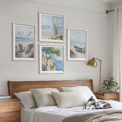 Multi-piece wall decor set Beach boards surf boat birds