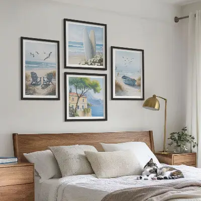 Beach-themed multi-piece wall decor set featuring surfboards, boats, and birds