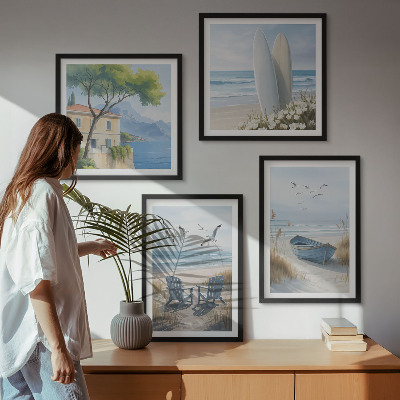 Multi-piece wall decor set Beach boards surf boat birds