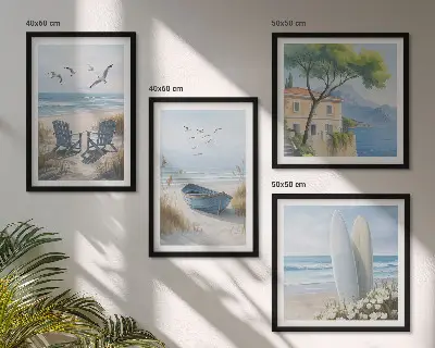 Beach-themed multi-piece wall decor set featuring surfboards, boats, and birds