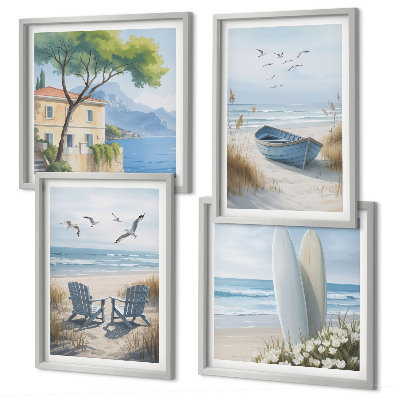 Multi-piece wall decor set Beach boards surf boat birds
