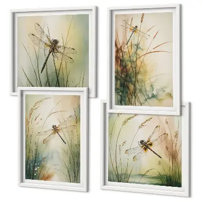 Wall art set dragonflies and grasses over water