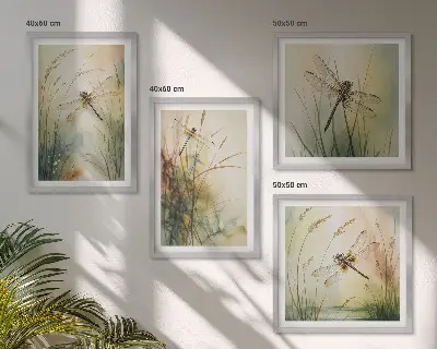Wall art set dragonflies and grasses over water