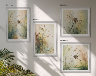 Wall art set Dragonfly grasses above the water