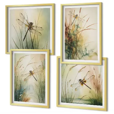 Wall art set dragonflies and grasses over water