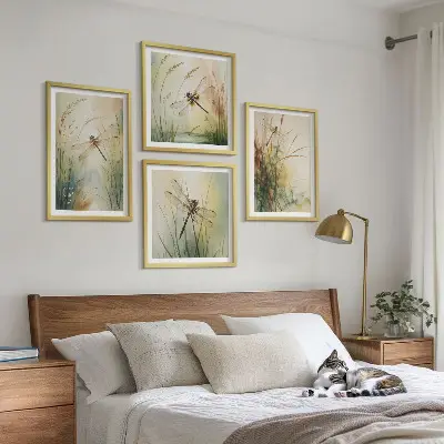 Wall art set dragonflies and grasses over water
