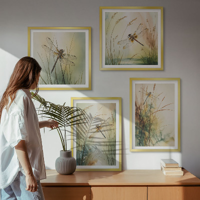 Wall art set Dragonfly grasses above the water