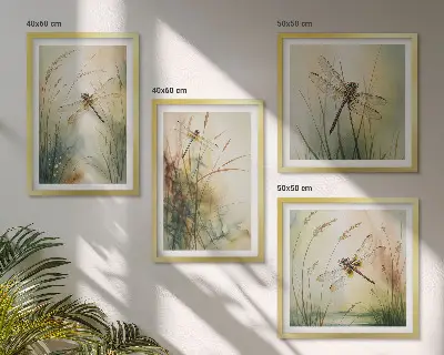 Wall art set dragonflies and grasses over water