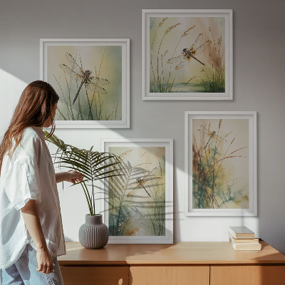 Wall art set Dragonfly grasses above the water