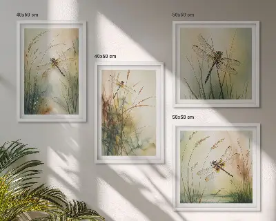 Wall art set dragonflies and grasses over water