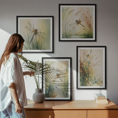 Wall art set Dragonfly grasses above the water
