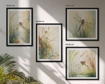 Wall art set Dragonfly grasses above the water