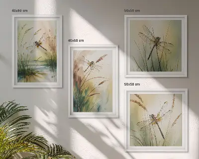 Dragonflies and grass wall art set set of 4 water painting prints
