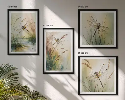 Dragonflies and grass wall art set set of 4 water painting prints