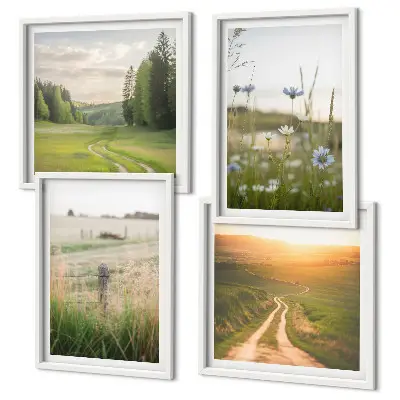 Wall art set featuring a scenic nature landscape with sunny fields