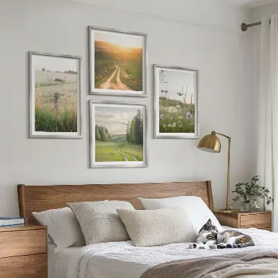 Wall art set featuring a scenic nature landscape with sunny fields