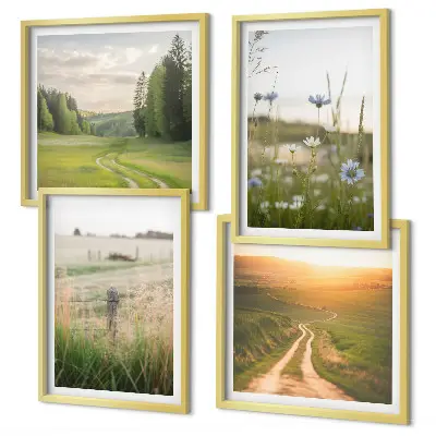 Wall art set featuring a scenic nature landscape with sunny fields
