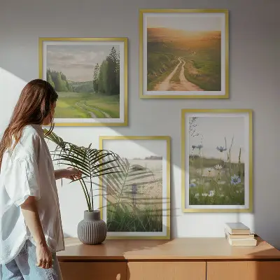 Wall art set featuring a scenic nature landscape with sunny fields