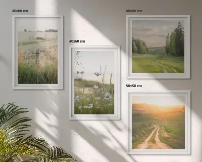Wall art set featuring a scenic nature landscape with sunny fields