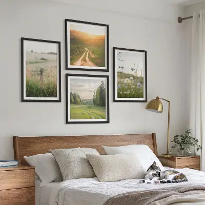 Wall art set featuring a scenic nature landscape with sunny fields