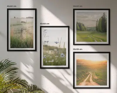 Wall art set featuring a scenic nature landscape with sunny fields