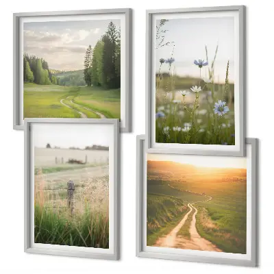 Wall art set featuring a scenic nature landscape with sunny fields