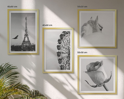 Wall art set Rose Eiffel Tower Horse Ferris Wheel B&W