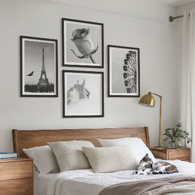 Wall art set Rose Eiffel Tower Horse Ferris Wheel B&W