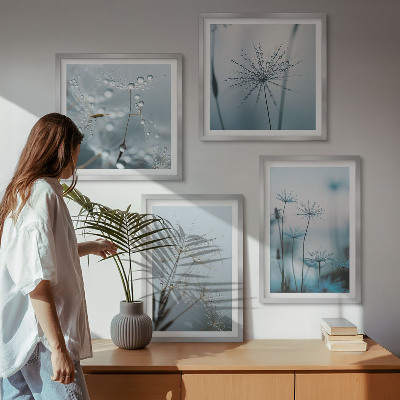 Set of 4 wall art pieces Dandelion water drops