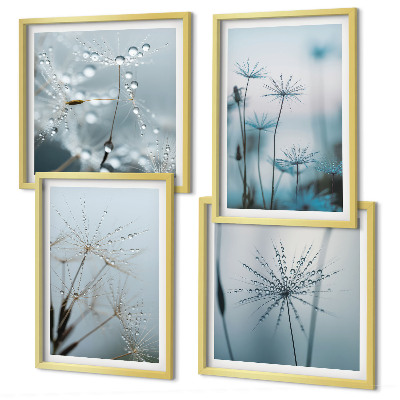 Set of 4 wall art pieces Dandelion water drops