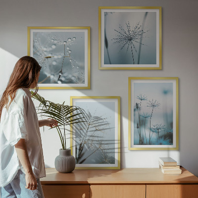Set of 4 wall art pieces Dandelion water drops