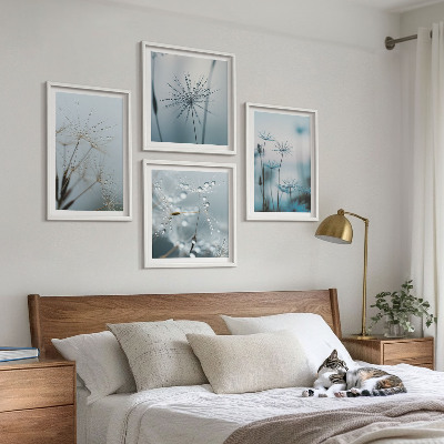 Set of 4 wall art pieces Dandelion water drops