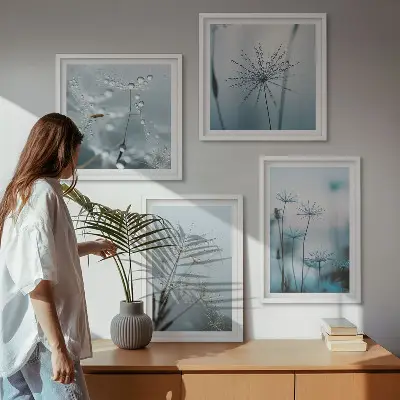 Dandelion water drops wall art set of 4 pieces