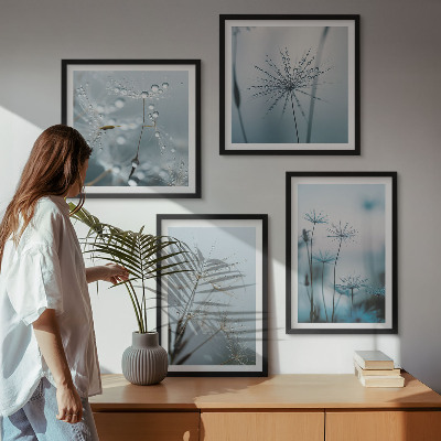 Set of 4 wall art pieces Dandelion water drops