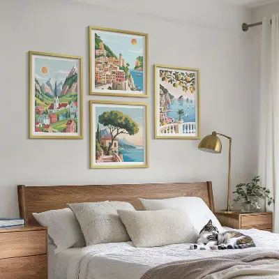 Multi-piece wall decor set featuring sea landscapes and citrus fruits