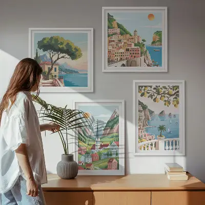 Multi-piece wall decor set featuring sea landscapes and citrus fruits