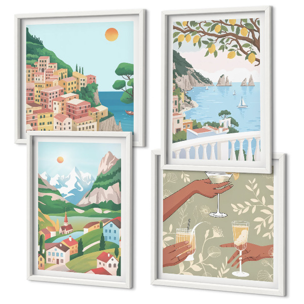 Wall art set Pastel seaside houses
