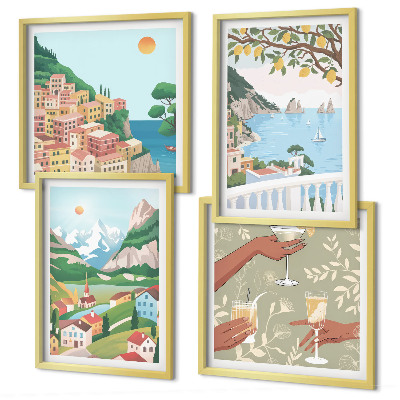 Wall art set Pastel seaside houses