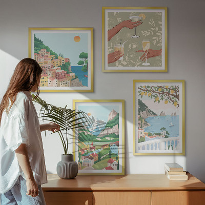 Wall art set Pastel seaside houses