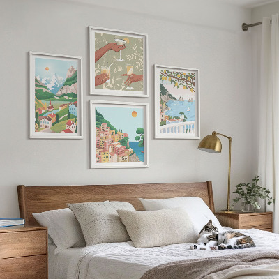 Wall art set Pastel seaside houses