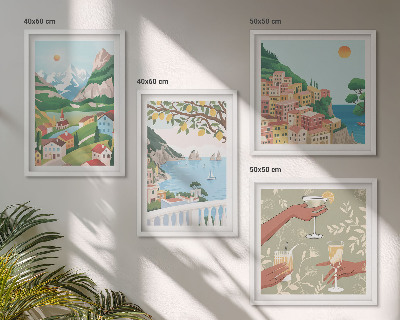 Wall art set Pastel seaside houses