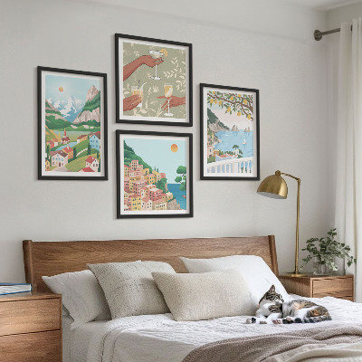 Wall art set Pastel seaside houses