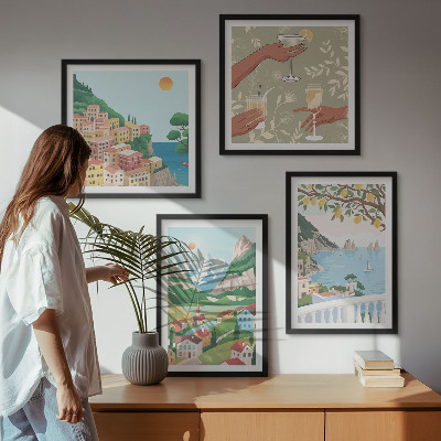 Wall art set Pastel seaside houses