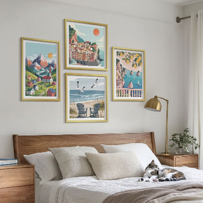 Set of 4 wall art pieces Colorful mountains and coastal cities