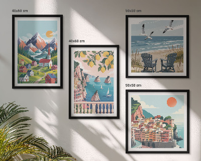 Set of 4 wall art pieces Colorful mountains and coastal cities